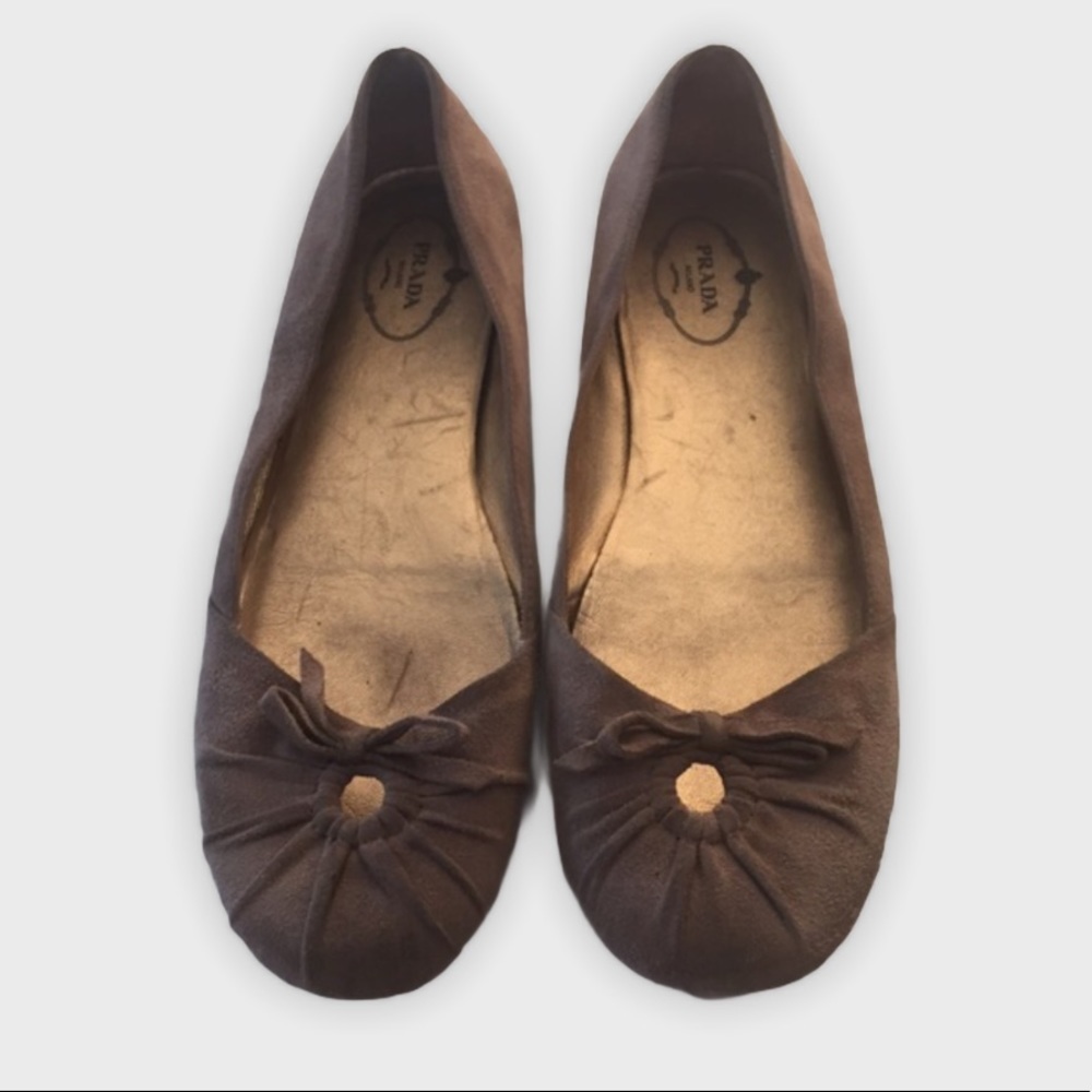 Prada Brown Flats with Bow Detail